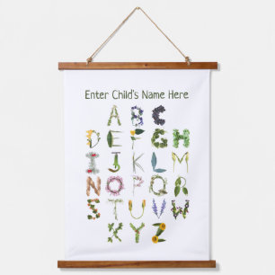 Natürliches Alphabet zum Thema Natur Wandteppich Mit Holzrahmen