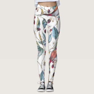 Natürliches Aquarellmuster: BlackBerry, Vögel, f Leggings