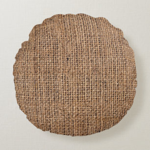Natürliches braunes Jute-Leinwand grobe Grunge-Hin Rundes Kissen