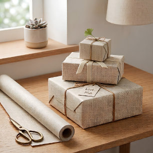 Natürliches Creme-Faux-Leinen-Japandi-Muster Geschenkpapier