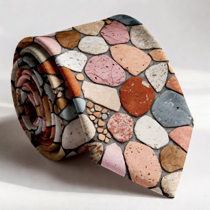 Natürliches Flussstein- und Marmorkiesel-Mosaik Krawatte