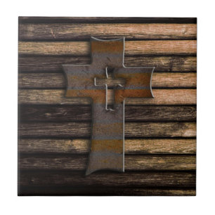 Natürliches hölzernes Kreuz Browns Fliese