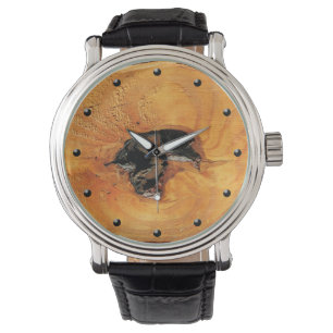 Natürliches orange Holz mit ungewöhnlicher Uhr d