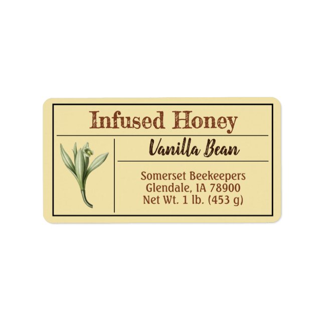 Natürliches Vanilla-Honigprodukt Adressaufkleber (Vorne)