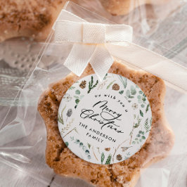 Natürliches Weihnachten minimalistisches botanisch Runder Aufkleber