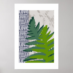 Naturliebe stilisierte blaue und grüne Farnblätter Poster