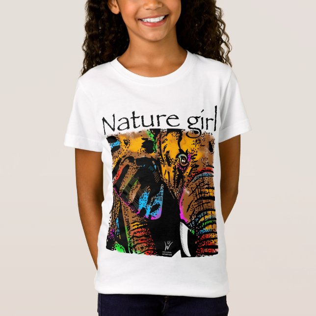 Naturmädchen-Elefantenregenbogen T-Shirt (Vorderseite)