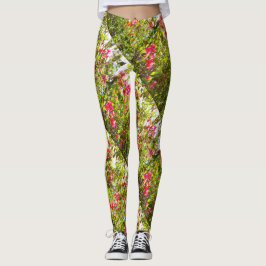 Naturrosa Blume mit grünem Blätter Leggings