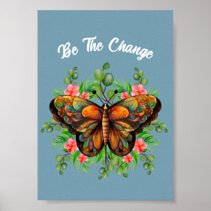 Naturschönheit Bunter Schmetterling und Blütenprac Poster