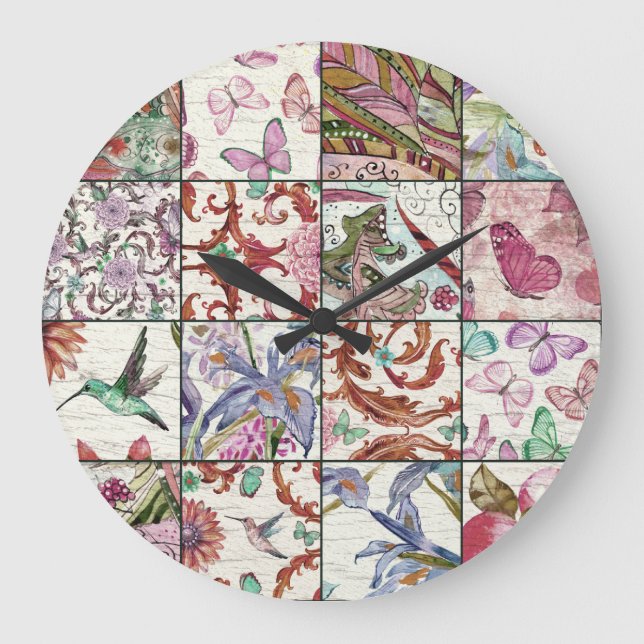 Naturschutzpflaster: Chic Seamless Background Große Wanduhr (Vorderseite)