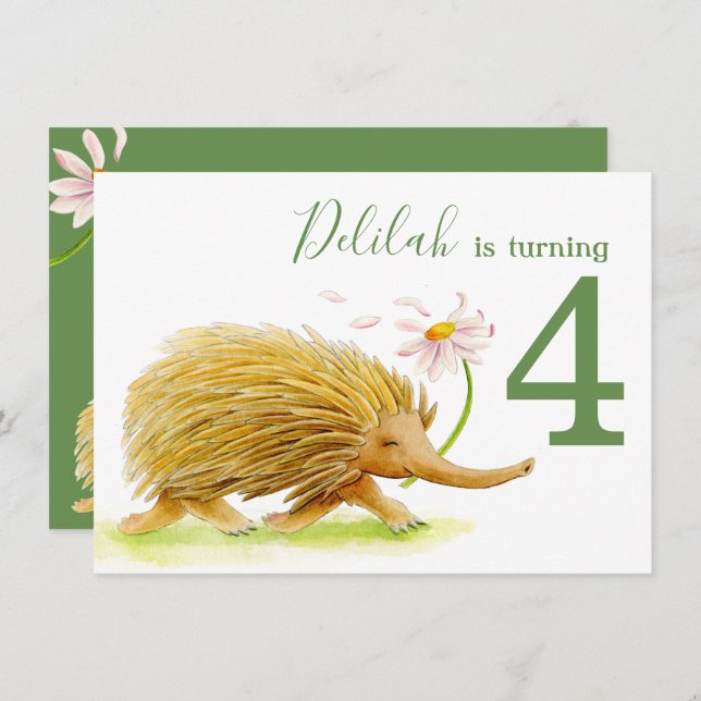 Naturspaziergang Picknics echidna 4. Geburtstag lä Einladung (Vorne/Hinten)