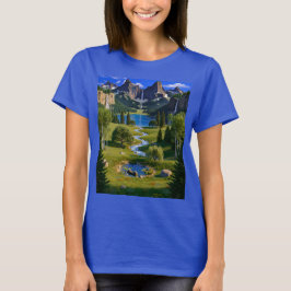 Naturszene Berge Wasserfälle See Bach Teich T-Shirt