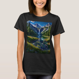 Naturszene Berge Wasserfälle See Teich Bäume  T-Shirt