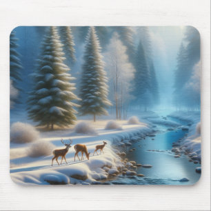 Naturszene, Hirsche, Winter, Schnee, Geschenk Mousepad