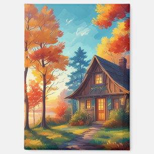 Naturszene mit einem Cottage im Wald-68780 Magnet
