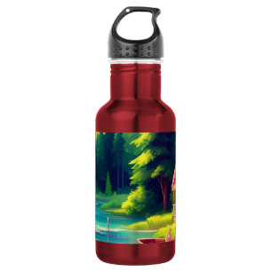 Naturszene mit rosa Cottage-68884 Edelstahlflasche