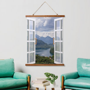 Naturthema Blaue Sicht auf den See Wandteppich Mit Holzrahmen