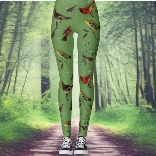 Naturwald Thema Vögel Muster Leggings (Von Creator hochgeladen)