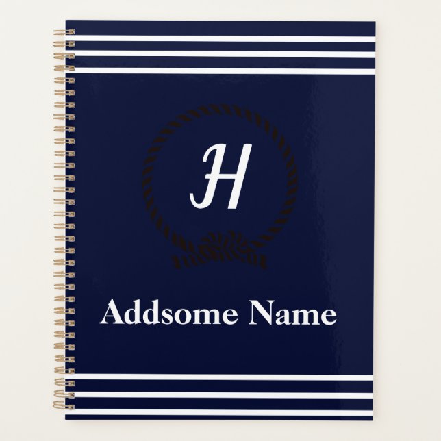 Nauavy Blue Beach Küste Mit Monogramm Planer (Vorderseite)