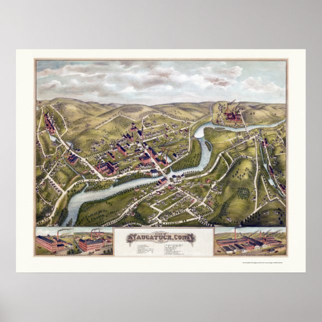 Naugatuck, CT Panoramic Map - 1877 Poster (Vorne)