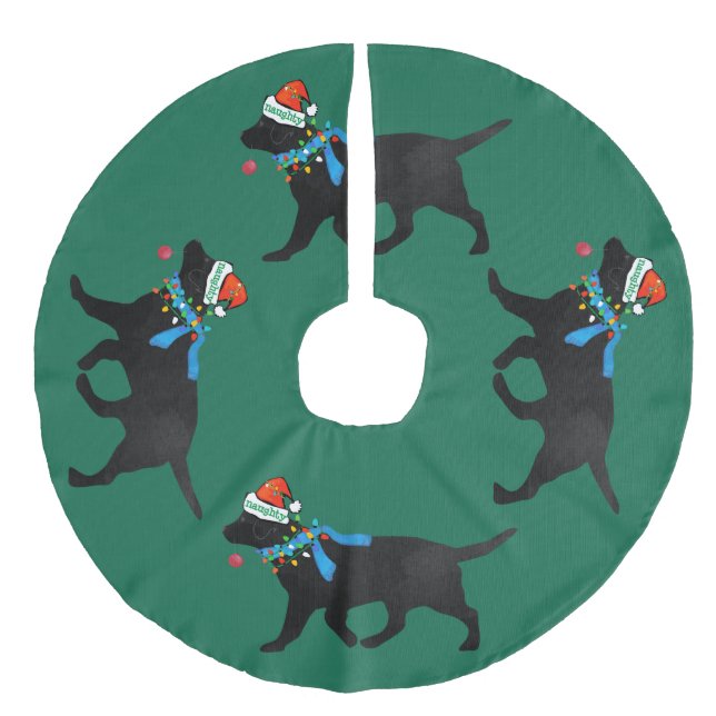 Naughty aber Nice Black Labrador Weihnachten Leinenimitat Weihnachtsbaumdecke (Vorderseite)