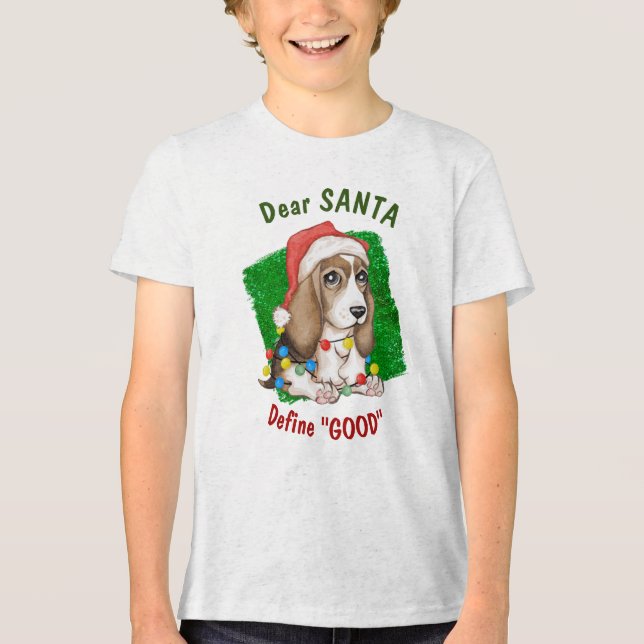 Naughty Beagle Pup Holiday Tri-Blend Shirt (Vorderseite)