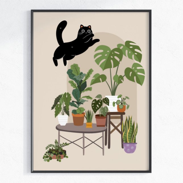 Naughty Black Cat & Monstera Jungle Poster (Von Creator hochgeladen)