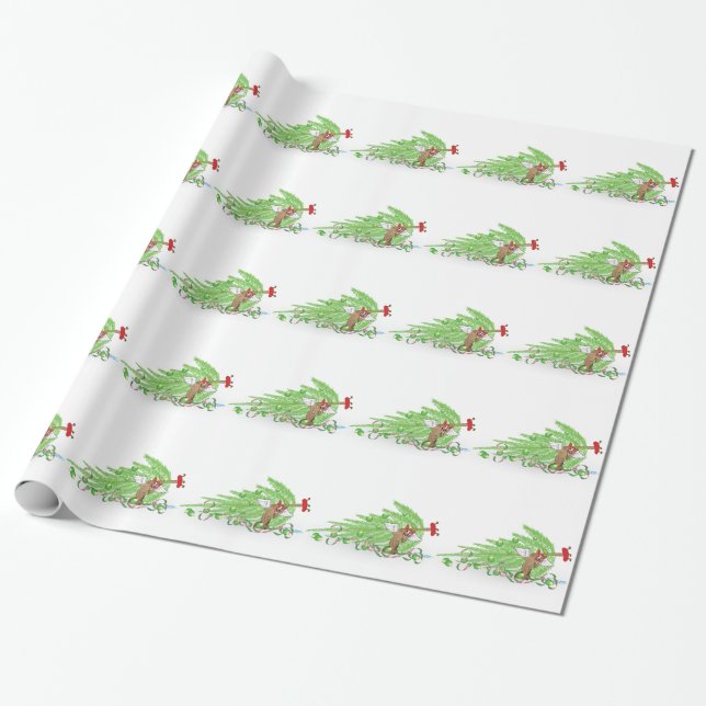Naughty Cat Christmas Tree Funny Holiday Spaß Geschenkpapier (Ungerollt)