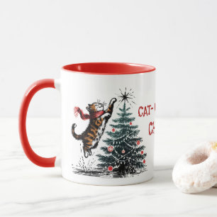 Naughty Cat Jumps Weihnachtsbaum Personalisiertes Tasse