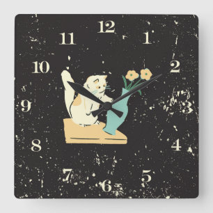 Naughty Cat Square Wall Uhr