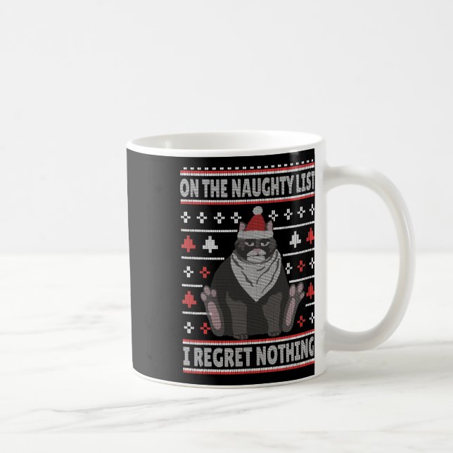 Naughty Cat Xmas hässlicher Pullover, nichts bereu Kaffeetasse (Rechts)