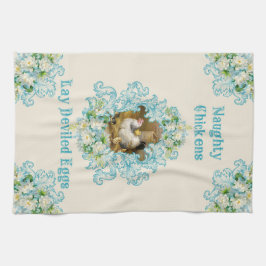 Naughty Chickens Lay Deviled Eggs Türkis Geschirrtuch