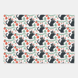 Naughty Christmas Cat mit Ornamenten Geschenkpapier Set