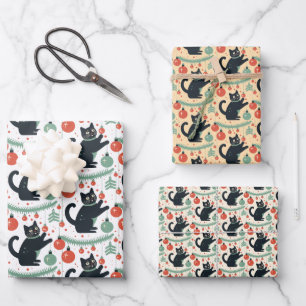 Naughty Christmas Cat mit Ornamenten Geschenkpapier Set