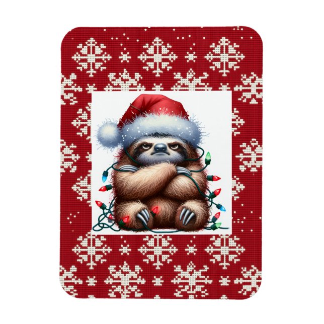 Naughty Christmas Lights Sloth Magnet (Vertikal)