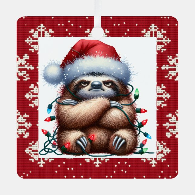 Naughty Christmas Lights Sloth Ornament Aus Metall (Vorderseite)