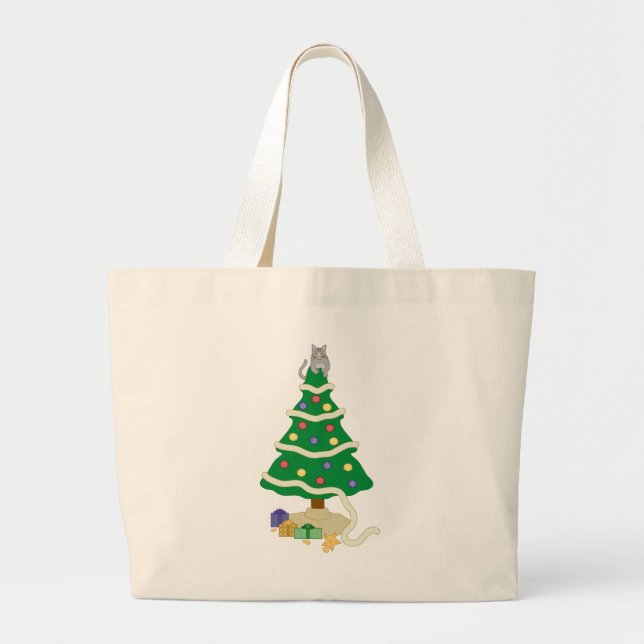 Naughty Christmas Tree Kitty Cat Jumbo Stoffbeutel (Vorne)