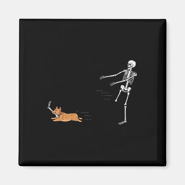 Naughty Corgi Dog Fun Skeleton Halloween Magnet (Vorne)