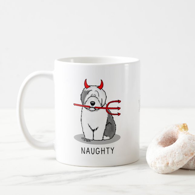 Naughty Devil Old English Sheepdog (Gray 1) Kaffeetasse (Mit Donut)