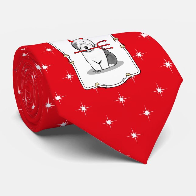 Naughty Devil Old English Sheepdog (Gray 1) Krawatte (Gerollt)