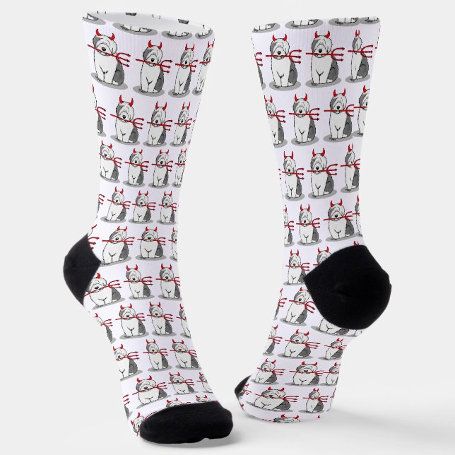Naughty Devil Old English Sheepdog (Gray 1) Socken (Gewinkelt)