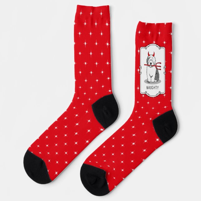 Naughty Devil Old English Sheepdog (Gray 1) Socken (Linkes Detail)
