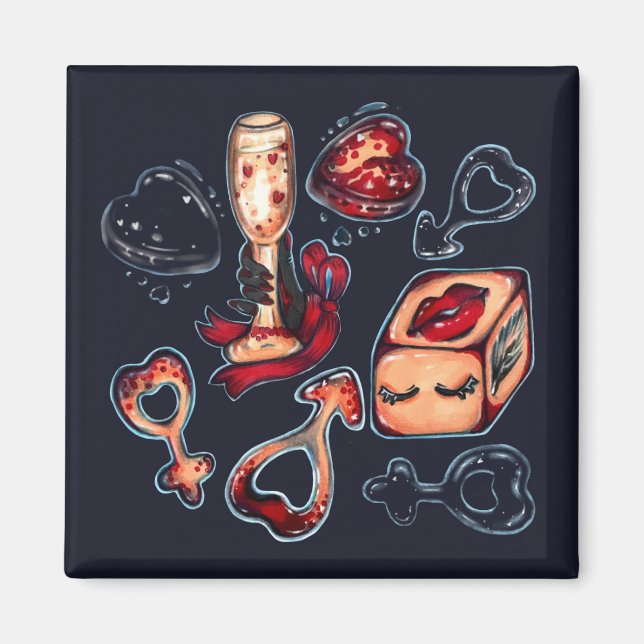 Naughty Dice & Champagne Adult Humor Dark Romance  Magnet (Vorne)