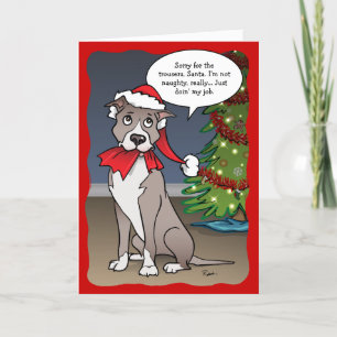 Naughty Dog Lustiger Weihnachtsmann Pit Bull Weihn Feiertagskarte