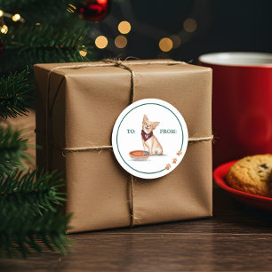 Naughty Dog Watercolor Chihuahua Eats Pumpkin Pod Runder Aufkleber