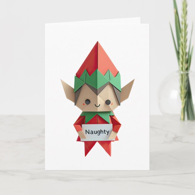 Naughty ELF lustige Origami-Weihnachtsauftritte Karte (Vorderseite)