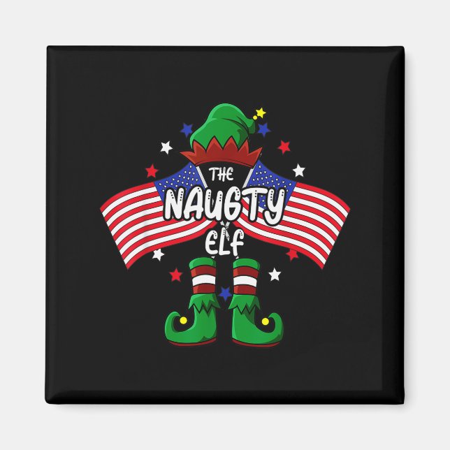 Naughty Elf Patriotic Christmas  Magnet (Vorne)