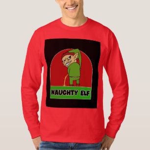 NAUGHTY ELF RUDE MENS CHRISTMAS T - SHIRT