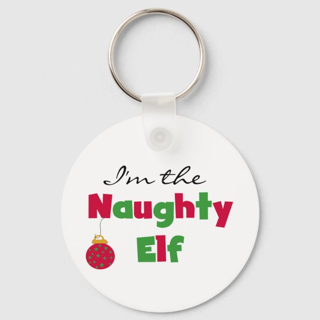 Naughty Elf T - Shirt und Geschenke Schlüsselanhänger (Vorderseite)