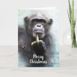 Naughty Funny Chimpanzee Middle Finger Christmas Feiertagskarte